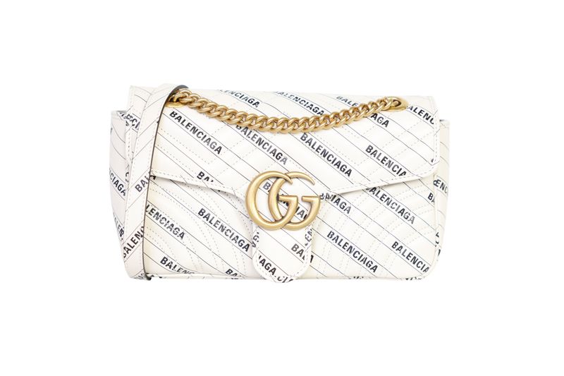 Gucci x Balenciaga GG Marmont Small Shoulder Bag, White Leather and Gold Hardware, Preowned in Box WA001