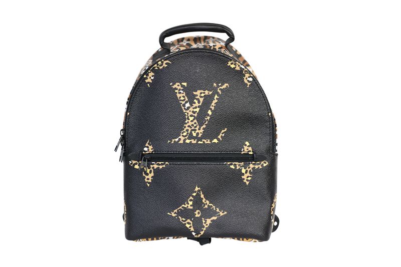 Louis Vuitton Palm Springs PM Backpack, Jungle Giant Monogram Canvas with Black Leather and Hardware,  Preowned in Box WA001