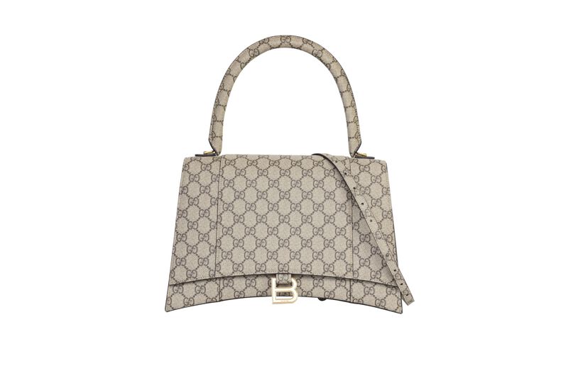 Gucci x Balenciaga Hourglass Medium Bag, Beige and Ebony GG Supreme Canvas and Gold Hardware, Preowned in Box WA001