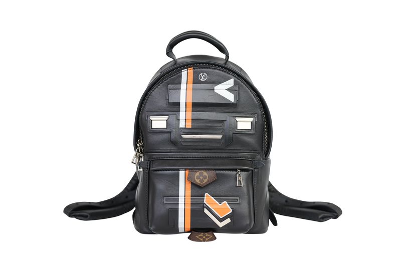 Louis Vuitton Space Palm Springs PM Backpack Bag, Black Leather and Silver Hardware, Preowned in Box WA001