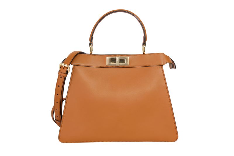 Fendi Peekaboo ISeeU Medium Bag, Tan Brown Leather and Gold Hardware, Preowned In Dustbag WA001