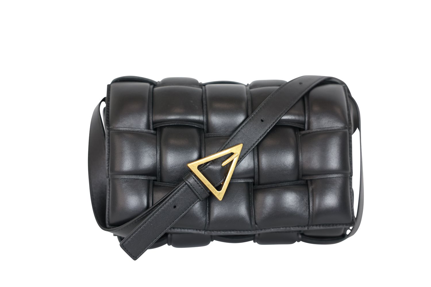 Bottega Veneta Padded Cassette Medium Bag, Black Intrecciato Leather and Gold Hardware, Preowned No Dustbag WA001