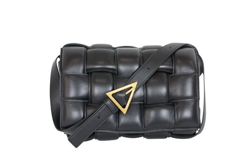 Bottega Veneta Padded Cassette Medium Bag, Black Intrecciato Leather and Gold Hardware, Preowned No Dustbag WA001