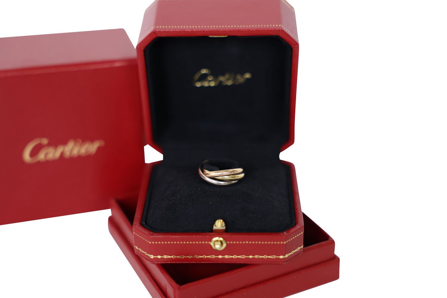 Cartier Trinity Ring, 18k White, Yellow and Rose Gold, Size 53, Preowned in Box WA001