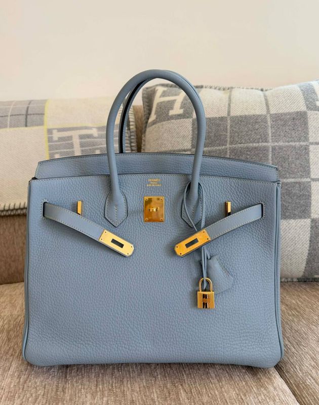 Preorder Hermes Birkin 35, Blue Lin Togo Leather, Gold hardware, Stamp P, Preowend in Dustbag MA001