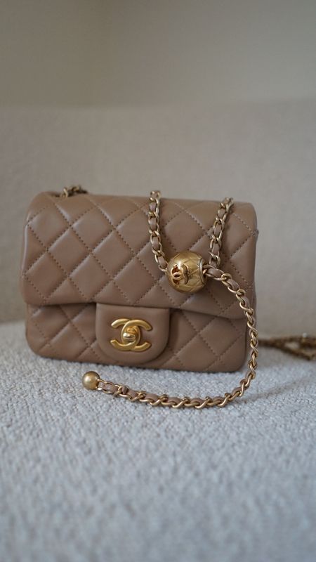 IGLIVE Chanel Pearl Crush Mini, Dark Beige Calfskin Leather, Gold Hardware, Like New in Box MA001