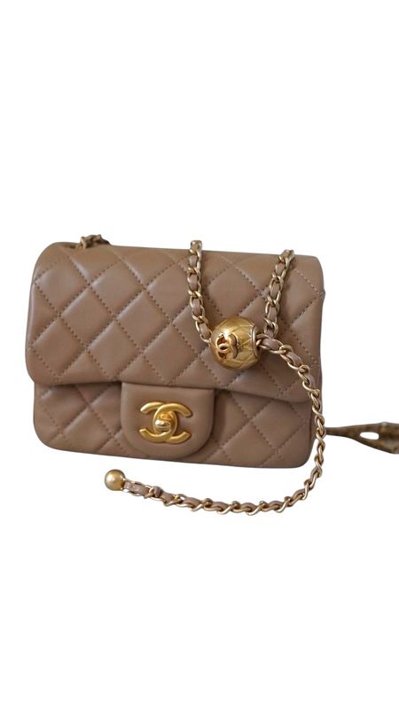 Chanel Pearl Crush Mini, Dark Beige Calfskin Leather, Gold Hardware, Like New in Box MA001