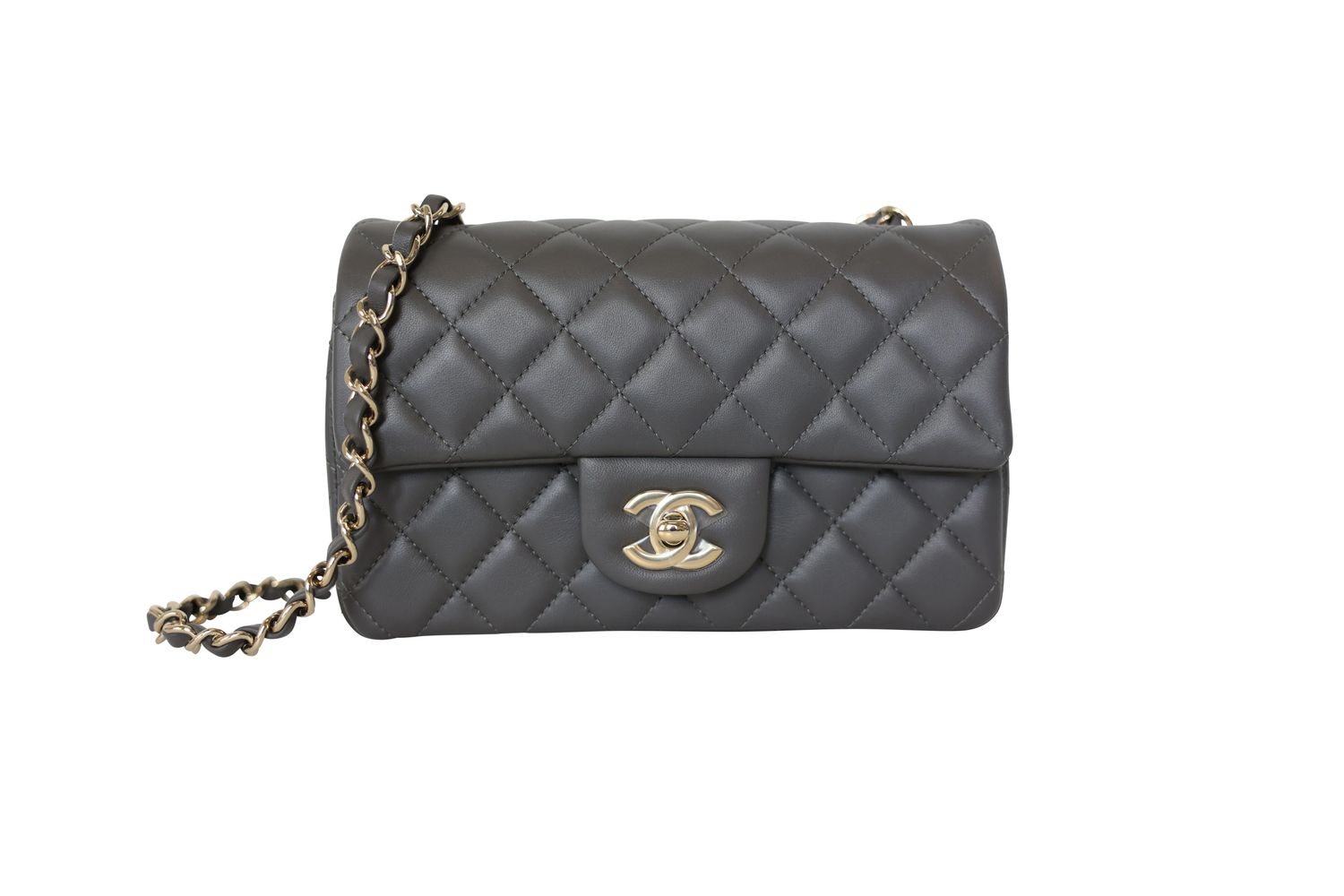Chanel Classic Mini Rectangular 20S Bag, Gray Quilted Leather and Gold Hardware, New in Box WA001