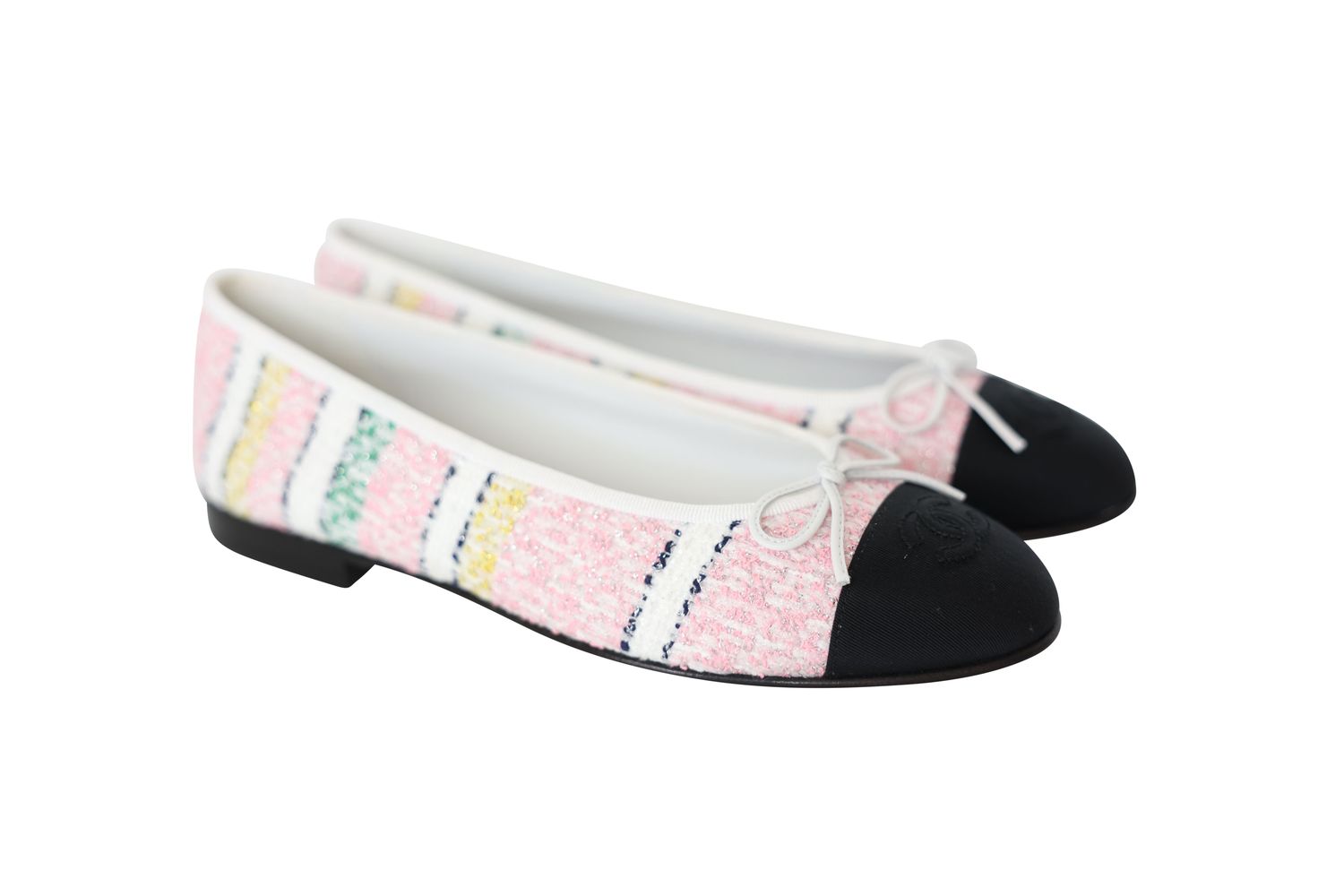 Chanel  24S Ballet Flat Shoes, Light Pink with Multicolor Tweed, Size 39, New in Box WA001