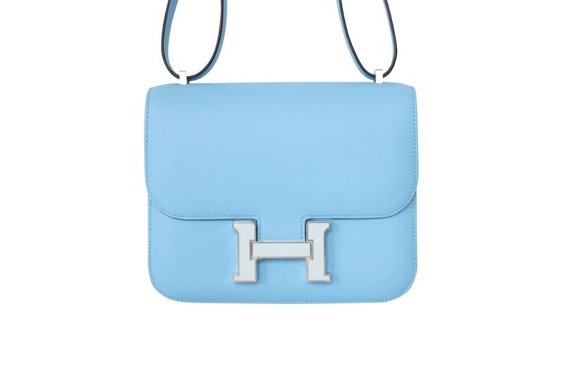 Hermes Constance 18 Bag, Celeste Blue Epsom Leather and Palladium Hardware, W 2024 Stamp, Preowned in Box WA001