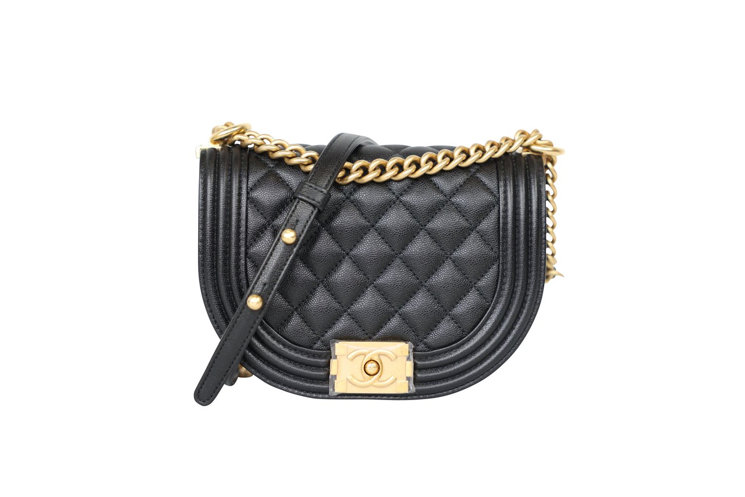 Chanel Boy Messenger Small Bag, Black Quilted Caviar and Gold Hardware,  New in Box WA001