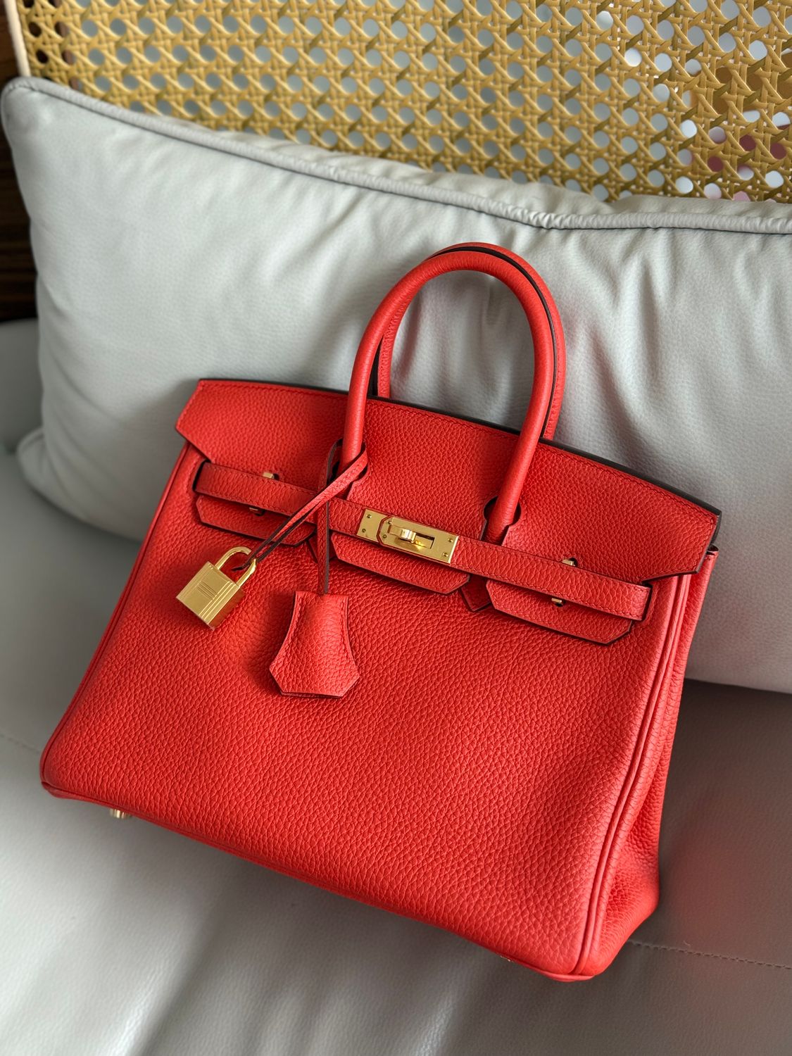 Hermes Birkin 25, Orange Poppy Togo Leather, Gold Hardware, Preowned In Dustbag KJRB088