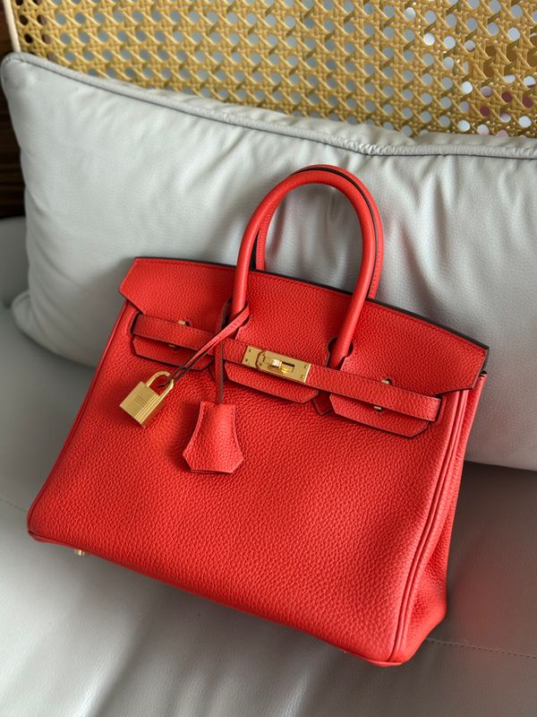 Hermes Birkin 25, Orange Poppy Togo Leather, Gold Hardware, Preowned In Dustbag KJRB088