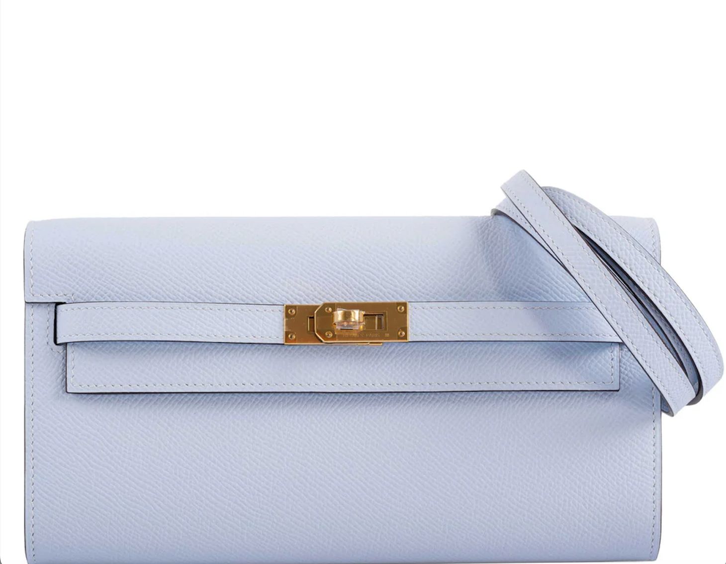 Hermes Kelly To Go Wallet, Bleu Brume Epsom and Gold Hardware, Y Stamp, New in Box KJRB008