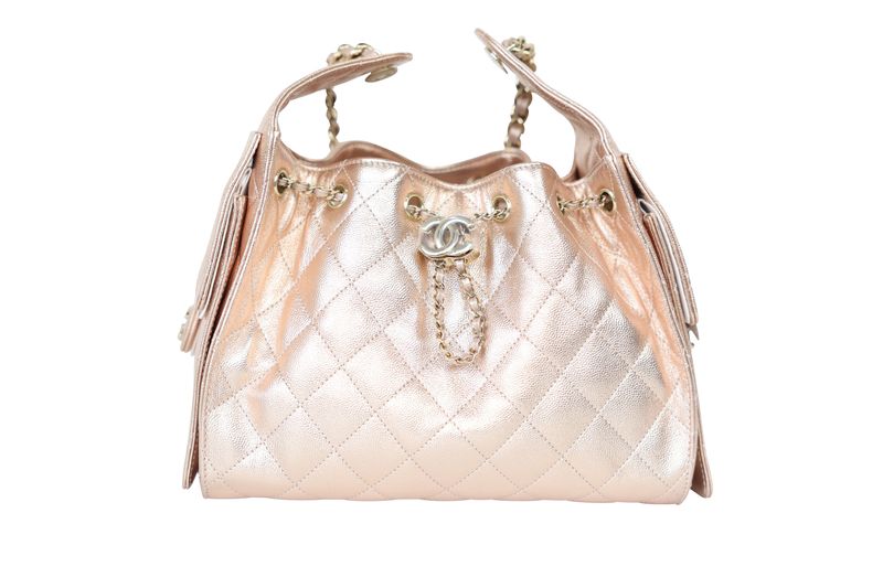 Chanel 25 Small 26C Bag, Metallic Rose Gold Quilted Caviar Leather and Gold Hardware, New in Box WA001