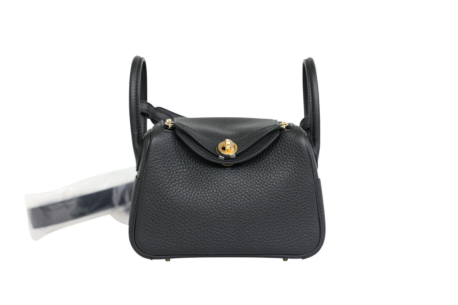 Hermes Lindy Mini Bag, Black Clemence Leather and Gold Hardware, W 2024 Stamp, Preowned in Box WA001