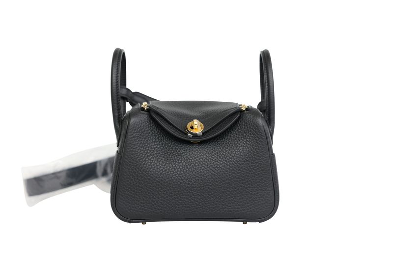 Hermes Lindy Mini Bag, Black Clemence Leather and Gold Hardware, W 2024 Stamp, Preowned in Box WA001