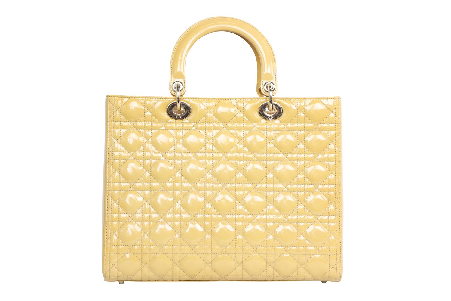 Christian Dior Lady Dior Large Bag, Yellow Cannage Patent Leather