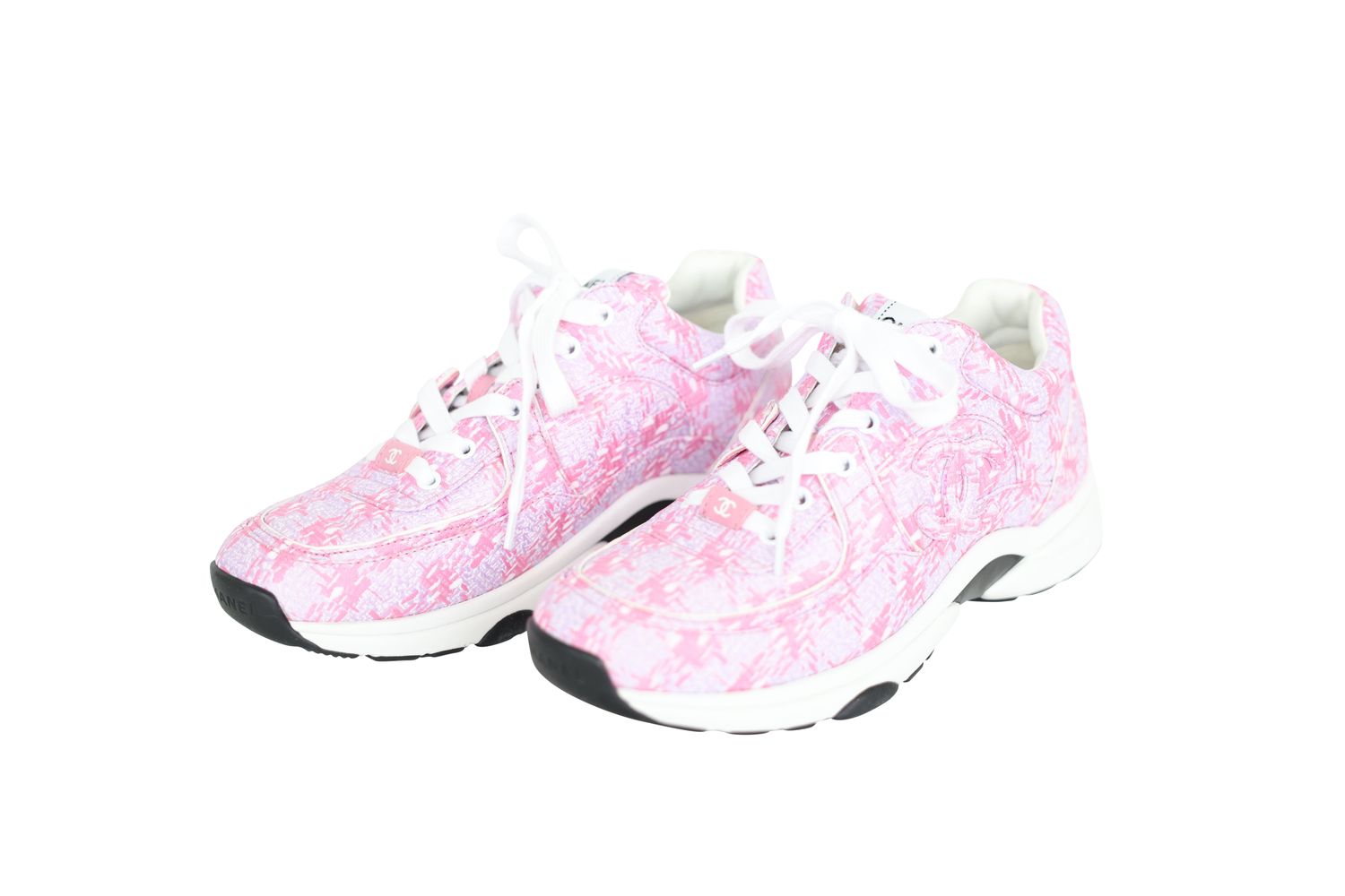 Chanel 24P Sneaker Shoes, Pink, Light Purple and White Textile, Size 39, New in Box WA001