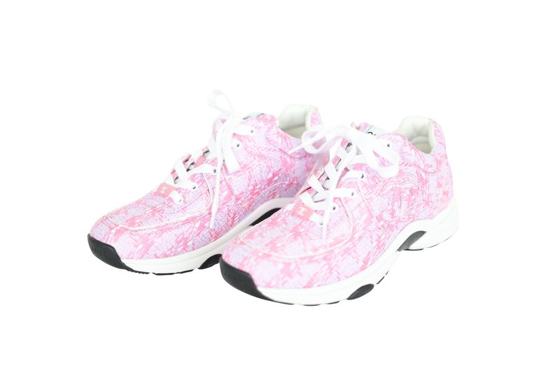 Chanel 24P Sneaker Shoes, Pink, Light Purple and White Textile, Size 39, New in Box WA001