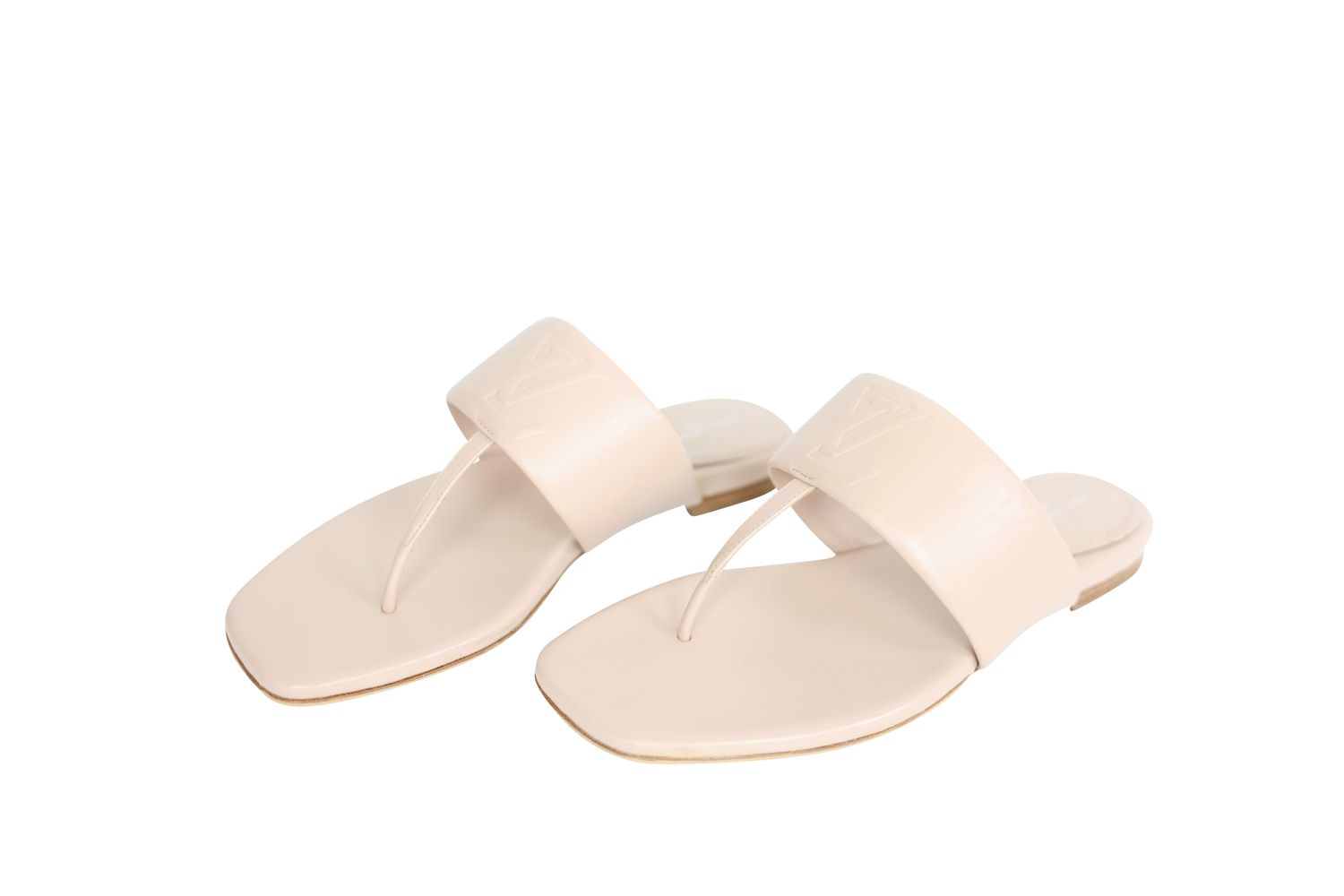 Louis Vuitton Drapy Flat Thong Sandals, Beige Leather, Size 37, New in Box WA001