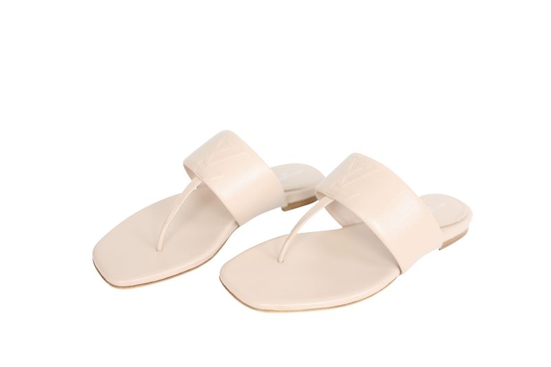 Louis Vuitton Drapy Flat Thong Sandals, Beige Leather, Size 37, New in Box WA001