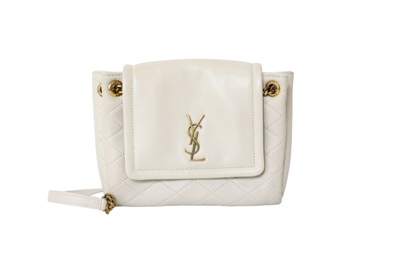 Saint Laurent YSL Nolita Mini Bag, White Lambskin and Gold Hardware, Preowned in Box WA001