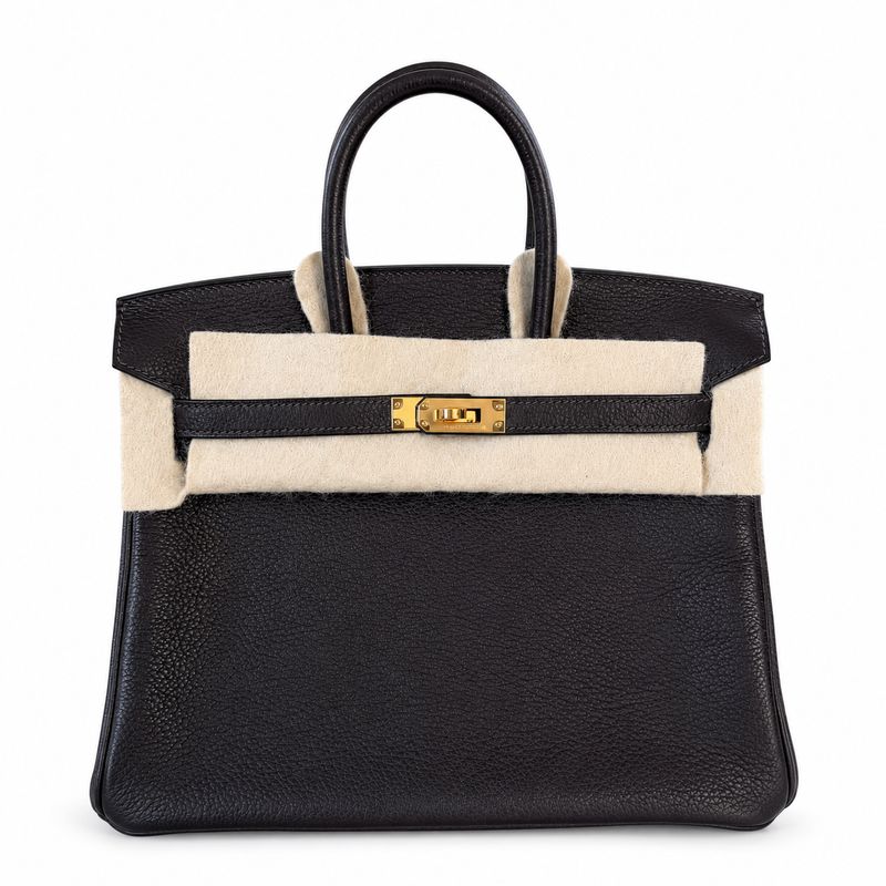 Hermes Birkin 25 Bag, Ebene Barenia Leather and Gold Hardware, W 2024 Stamp, New in Box MA001 (Wire Price)