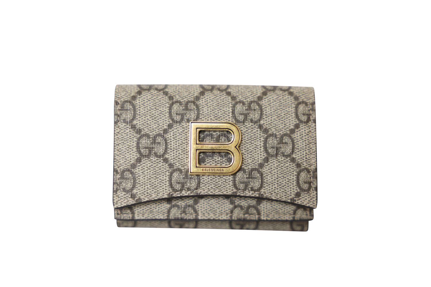 Gucci x Balenciaga The Hacker Project Hourglass Card Case, Beige GG Supreme Canvas and Gold Hardware, New in Box WA001