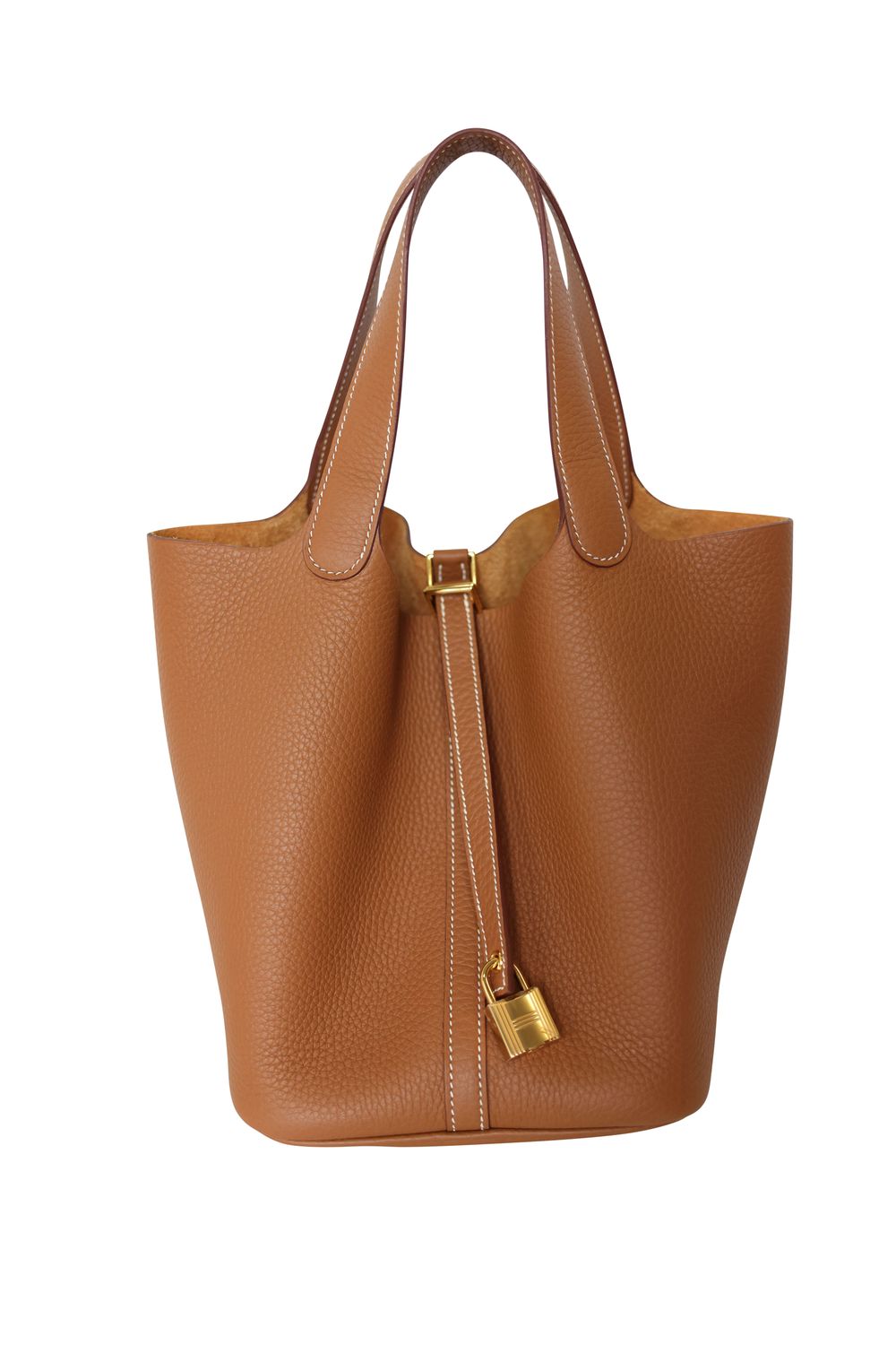 Hermes Picotin 22 Lock Bag, Gold Tan Clemence Leather and Gold Hardware, K Stamp, Preowned in Box WA001