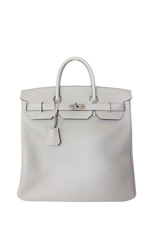 Hermes HAC Haut A Courroies 40 Travel Bag, Gray Gris Meyer Togo Leather and Palladium Hardware, B 2023 Stamp, Preowned in Box WA001