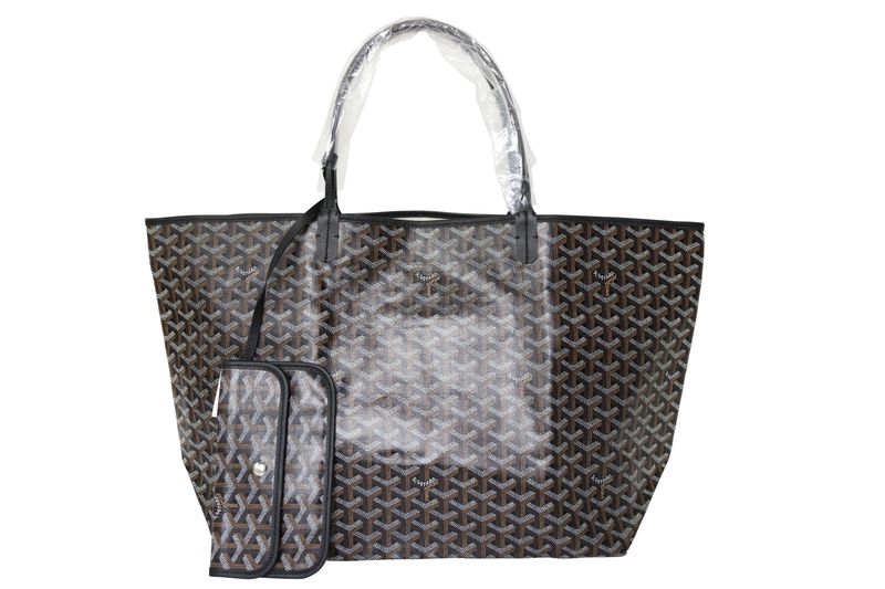 Goyard Saint Louis  GM Tote Bag, Black Goyardine Canvas and Leather, New in Dustbag WA001