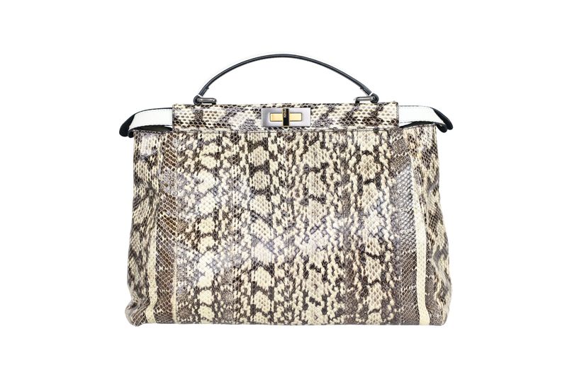 Fendi Peekaboo Large Bag, Brown and Beige Python with Mixed Hardware, Preowned in Dustbag WA001