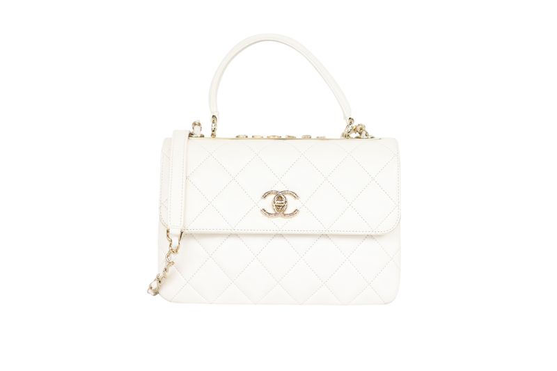 Chanel Trendy CC Top Handle Small Bag, White Lambskin and Gold Hardware, Preowned in Box WA001