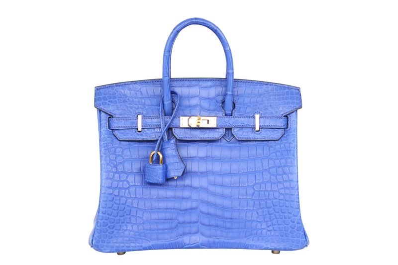 Hermes Birkin 25 Handbag, Blue Bleu Royal Porosus Crocodile with Gold Hardware, W 2024 Stamp, Preowned in Box WA001