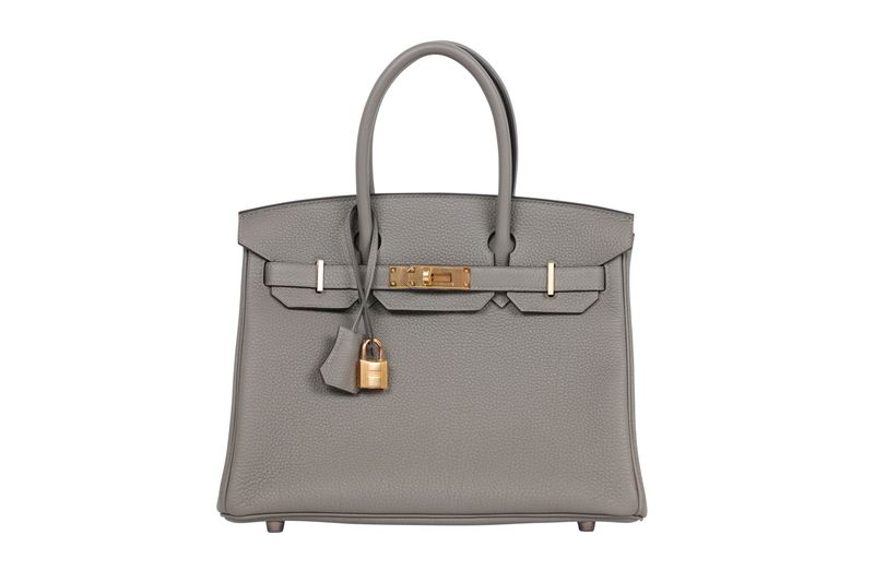 Hermes Birkin 30 Handbag, Gris Meyer Togo Leather and Rose Gold Hardware, U 2022 Stamp, Preowned in Box WA001 Hermes Birkin 30 Handbag, Gris Meyer Togo Leather and Rose Gold Hardware, U 2022 Stamp, Preowned in Box WA001