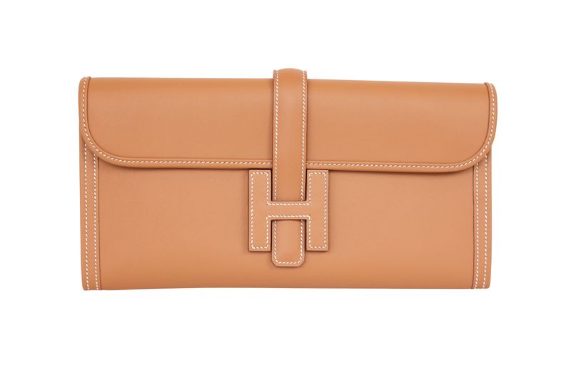 Hermes Jige Elan Clutch 29 Bag, Tan Gold Swift Calfskin, W 2024 Stamp, New in Box WA001