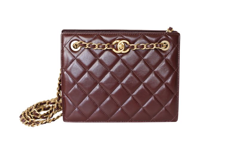 Chanel Shopping Bag, Burgundy Quilted Leather and Gold Hardware, Preowned in Box WA001