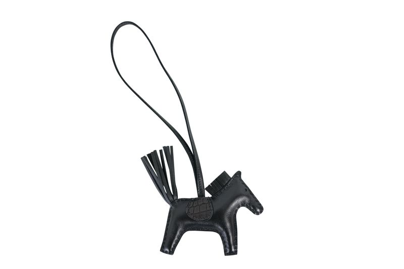 Hermes Rodeo PM Bag Charm, Black Noir Milo Lambskin and Alligator, New in Box WA001 Hermes Rodeo PM Bag Charm, Black Noir Milo Lambskin and Alligator, New in Box WA001
