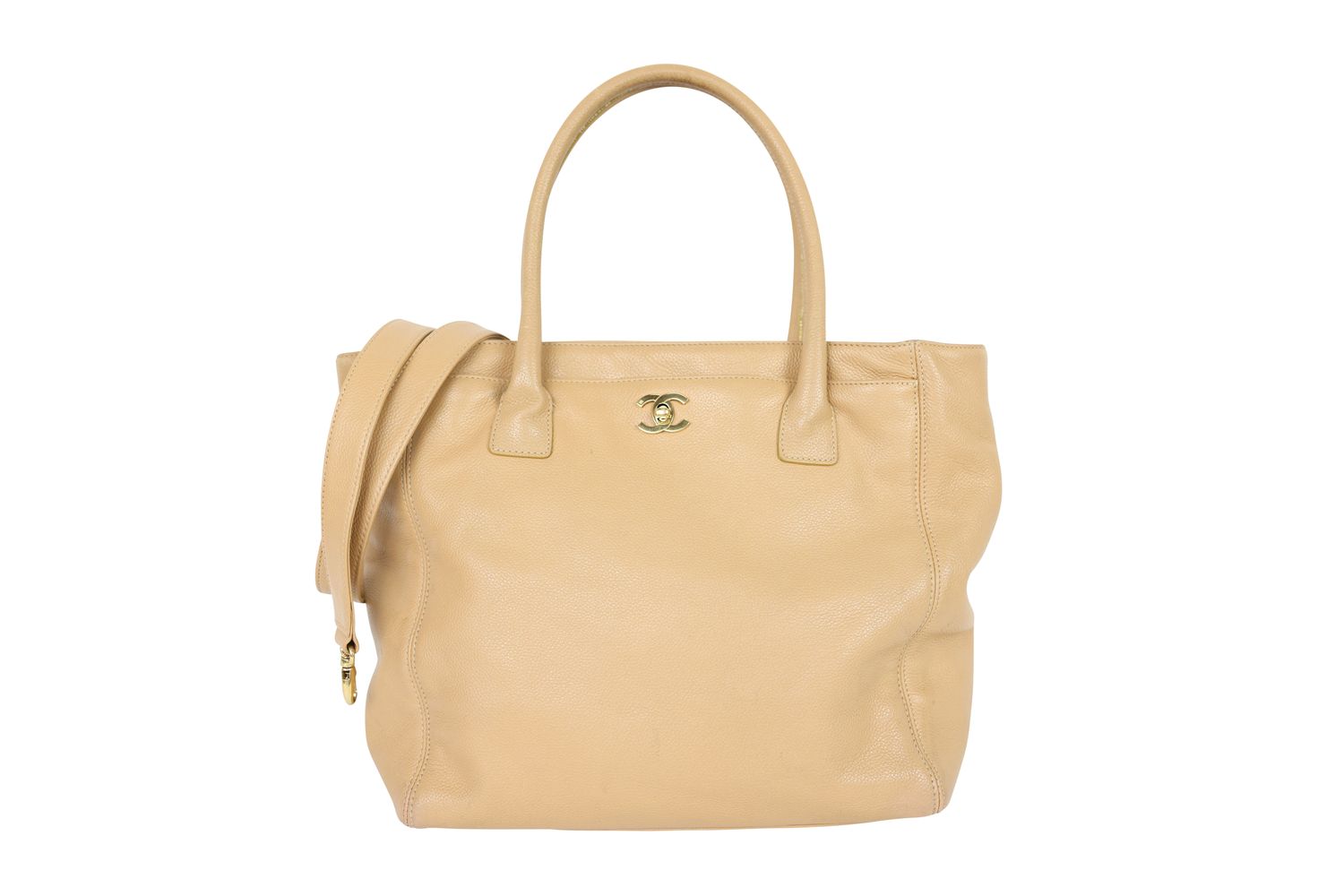 Chanel Cerf Executive Tote Bag, Beige Caviar Leather and Gold Hardware, Preowned No Dustbag WA001