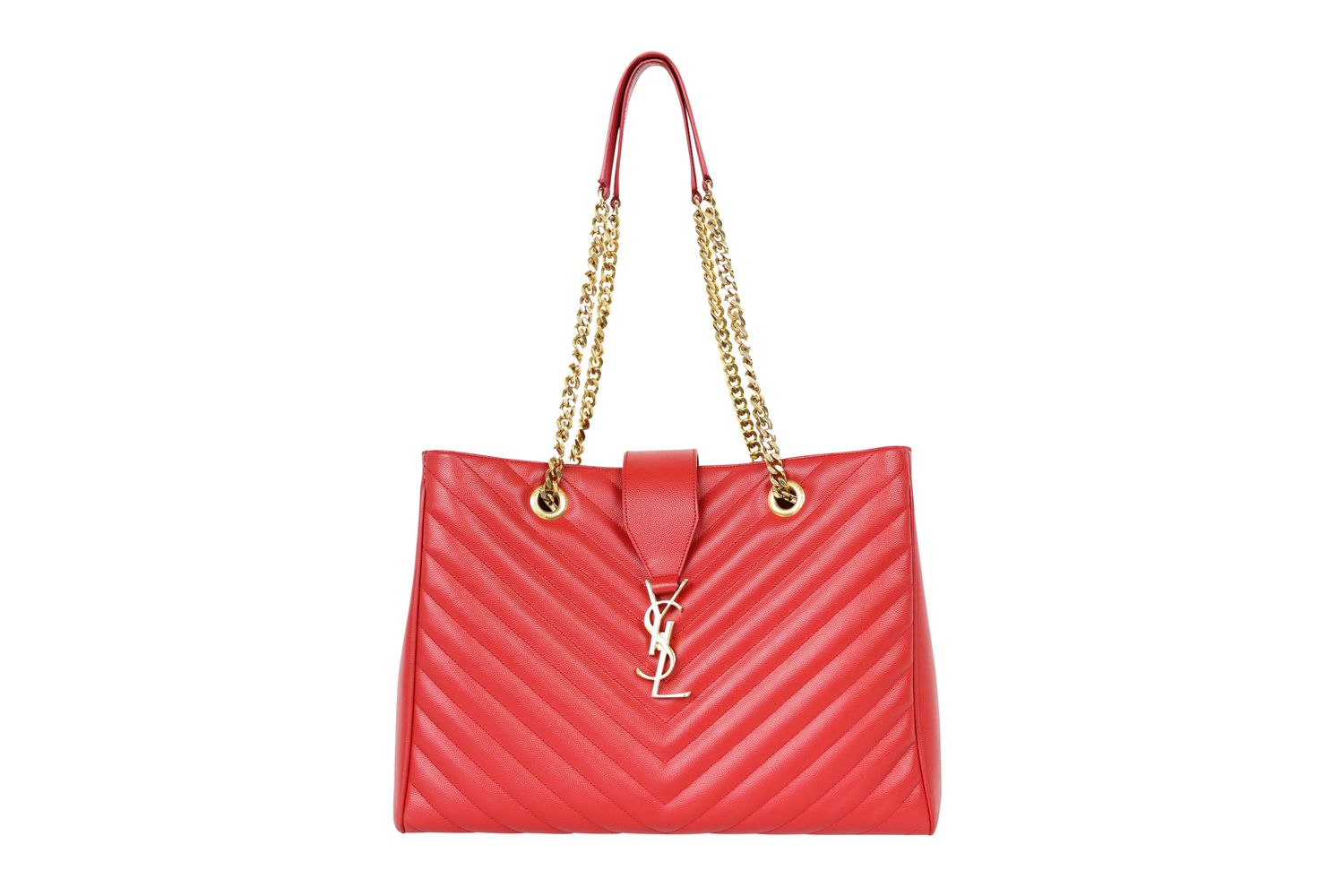 Saint Laurent YSL Large Tote Bag, Red Matelassé Leather and Gold Hardware,  Preowned No Dustbag WA001