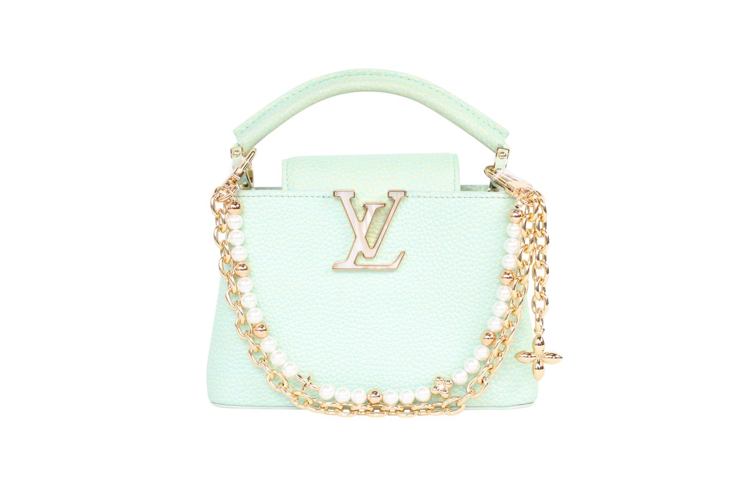 Louis Vuitton Capucines Mini Bag, Iridescent Light Green Taurillon Leather  and Gold Hardware, New in Dustbag WA001