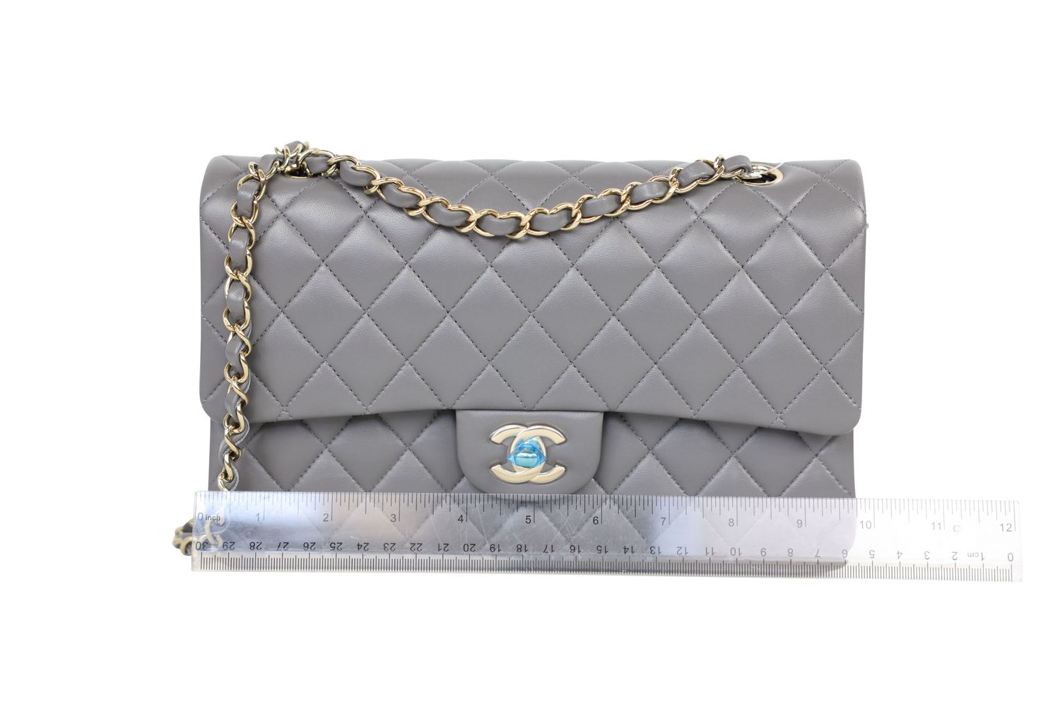 Chanel Classic 22A Medium Bag, Dark Gray Quilted Lambskin and Gold
