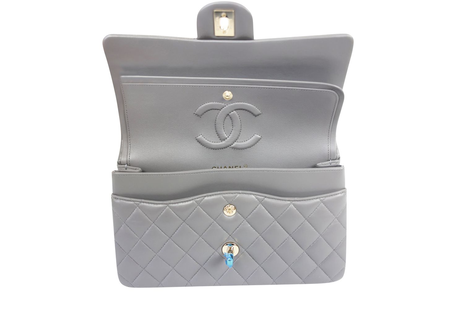 Chanel Classic 22A Medium Bag, Dark Gray Quilted Lambskin and Gold