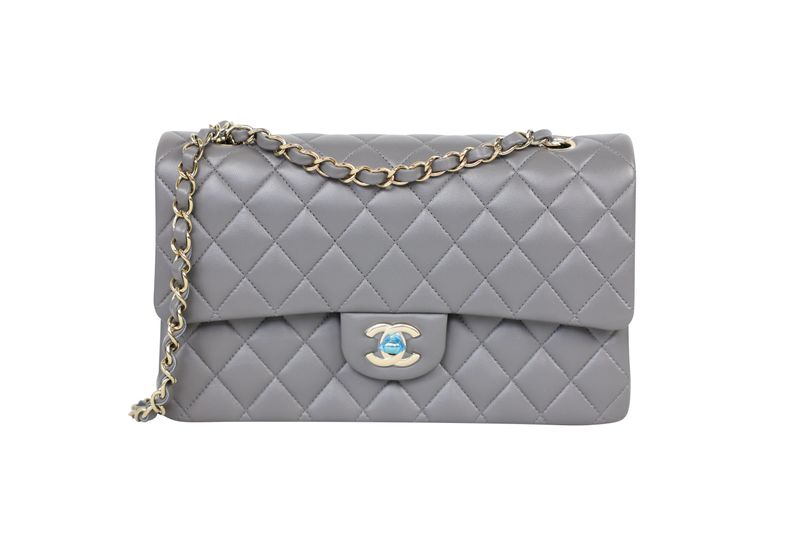 Chanel Classic 22A Medium Bag, Dark Gray Quilted Lambskin and Gold Hardware, New in Box WA001 Chanel Classic 22A Medium Bag, Dark Gray Quilted Lambskin and Gold Hardware, New in Box WA001