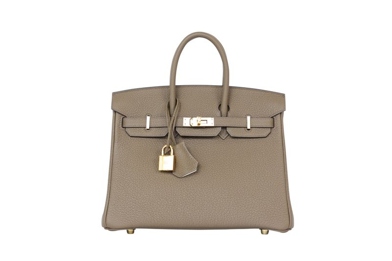 Hermes Birkin 25 Handbag, Gray Brown Verso Toundra Gris Perle Togo Leather and Gold Hardware, W 2024 Stamp, Preowned in Box