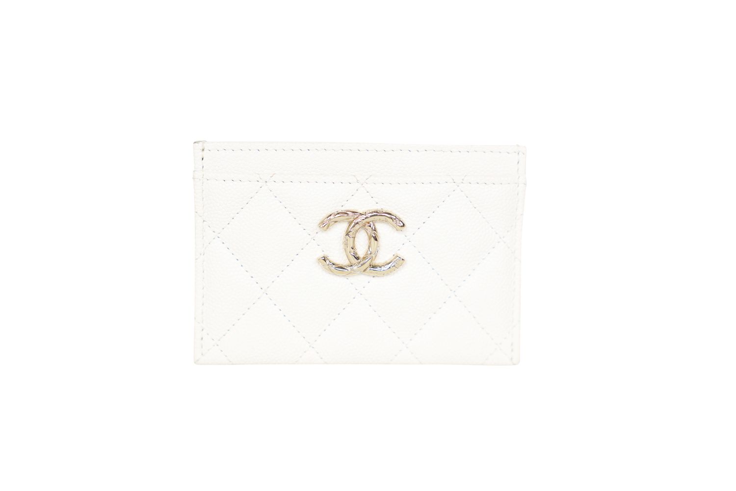 Chanel Cardholder, White Quilted Caviar Leather and Gold Hardware, Preowned in Box WA001