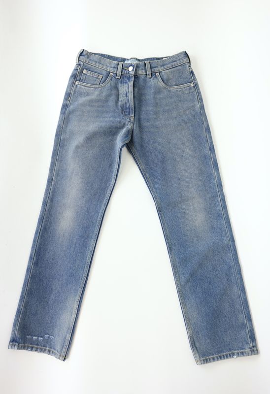 Prada Triangle Logo Jeans, Blue Denim, Size 26, New No Dustbag WA001