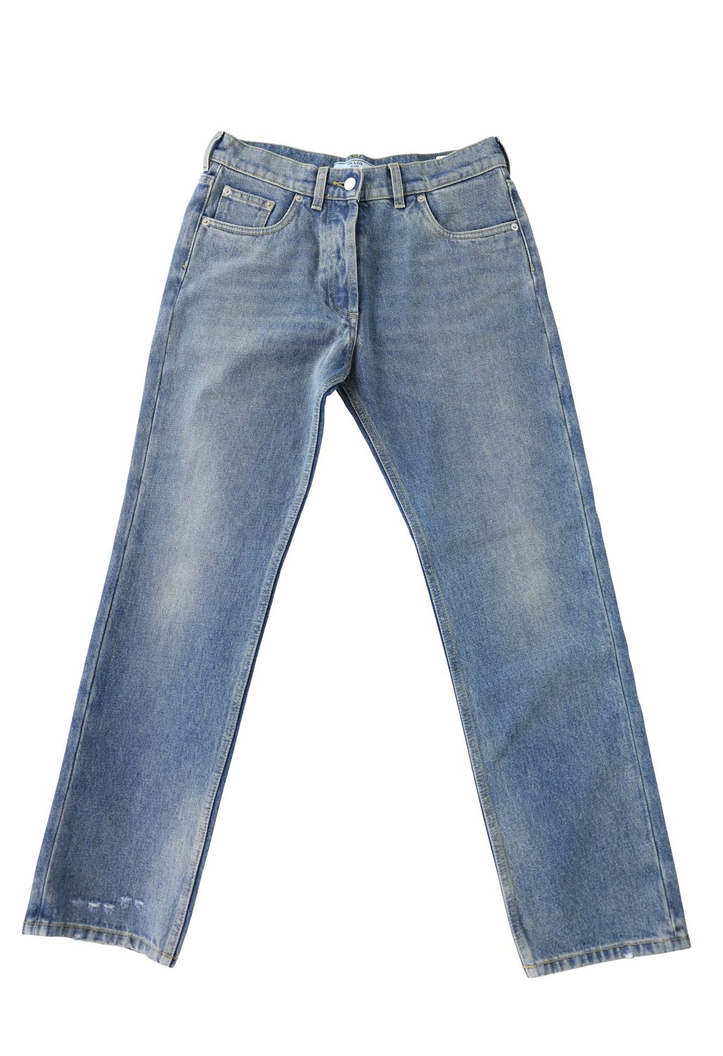 Prada Triangle Logo Jeans, Blue Denim, Size 26, New No Dustbag WA001