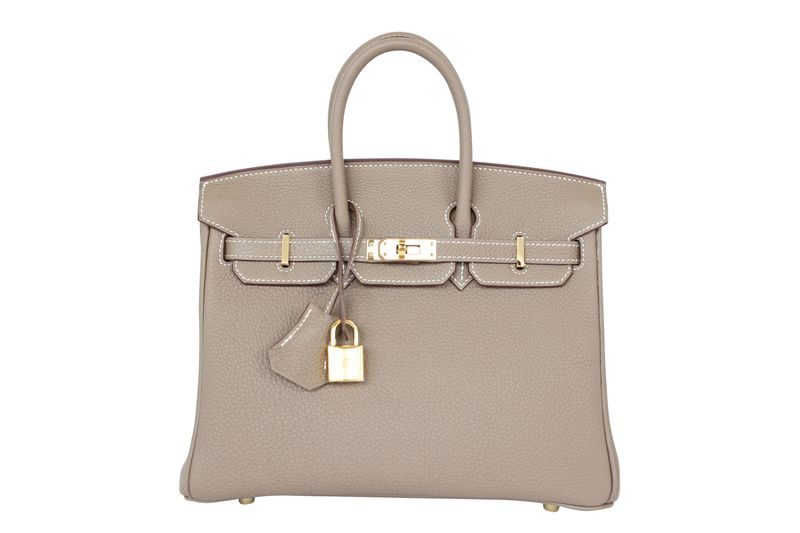 Hermes Birkin 25 Handbag, Beige Etoupe Togo Leather and Gold Hardware, W 2024 Stamp, Preowned in Dustbag WA001